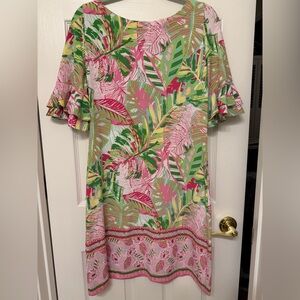 Pappagallo Multicolor Leaf Pattern Dress with  flutter sleeves